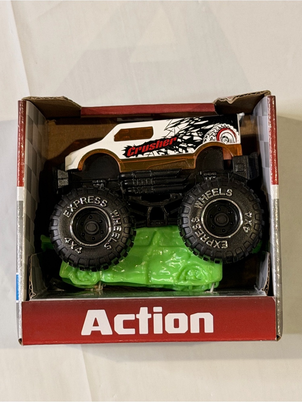 Turbo Wheels Crusher Monster Truck Toy 4x4 Action Vehicle White Black w/ Box